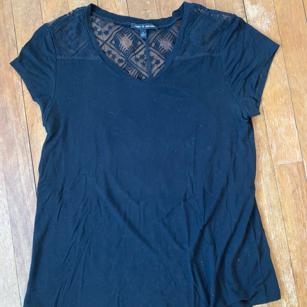 Black t-shirt with lace yoke